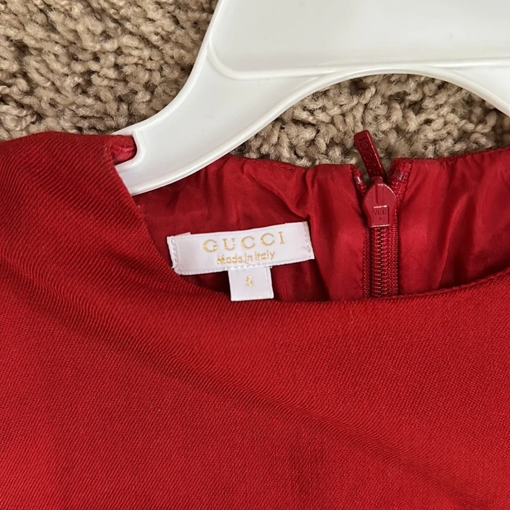 Gucci Red Girls' Short Sleeve Shift Dress with Horsebit Detail